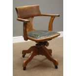 Early 20th century oak adjustable swivel office armchair,