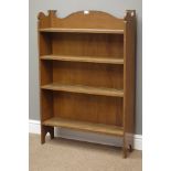 Arts and Crafts period oak open four tier bookcase, W77cm, H111cm,