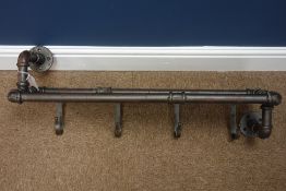 Metal 'heating pipe' shelf with coat hooks, W80cm,