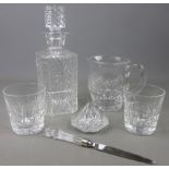 Waterford crystal - decanter of square form, 'Colleen' pattern water jug,
