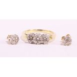 Diamond flower set gold ring 0.5 carat with pair matching ear-rings stamped 14k approx 5.