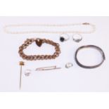 Collection of jewellery including rose gold rowing oar bar brooch stamped 9ct,