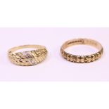 Gold diamond set ring and gold band both hallmarked 9ct approx 4gm Condition Report