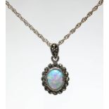 Silver opal and marcasite dress pendant necklace stamped 925 Condition Report