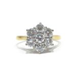 18ct gold seven stone diamond floral cluster ring Sheffield 1987 approx 3.