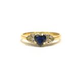 9ct gold heart shaped sapphire and diamond ring hallmarked Condition Report