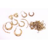 9ct gold necklace chains, ear-rings etc stamped or tested to 9ct approx 12.