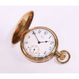 Gold-plated crown wind hunter pocket watch by Waltham Condition Report <a