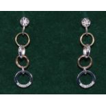 Pair of tri-colour gold and diamond drop ear-rings stamped 375 Condition Report