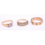 Three 9ct gold stone set rings hallmarked approx 7.