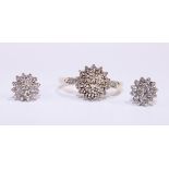 9ct gold diamond cluster ring hallmarked and matching ear-rings stamped 375 approx 4gm