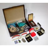 Costume jewellery and oddments, hallmarked silver bangle, Avia, Cartier and Timberland wristwatches,