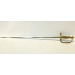 European Small-Sword, brass ribbed grip with curved bow and solid side rings stamped 25,