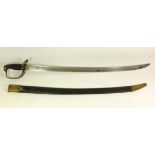 British Infantry type Sword, ribbed leather grip, pierced guard with shell quillon,