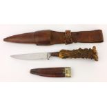 German Hunting knife with stag Horn handle, 9.5cm blade stamped Friedr. Plucker.