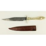 Victorian Bowie Knife, 15cm blade engraved 'Volunteer' with nickel guard and cutlery handle 16.