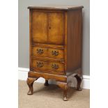 Reproduction walnut two door cabinet with two drawers, W37cm, H75cm,