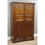 Medium oak linen fold bedroom suite - double wardrobe (W127cm, H188cm, D54cm), gentleman's wardrobe,