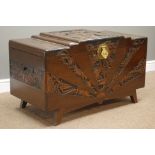 Singapore rosewood blanket chest, camphor wood lined, carved detail, W101cm, H59cm,