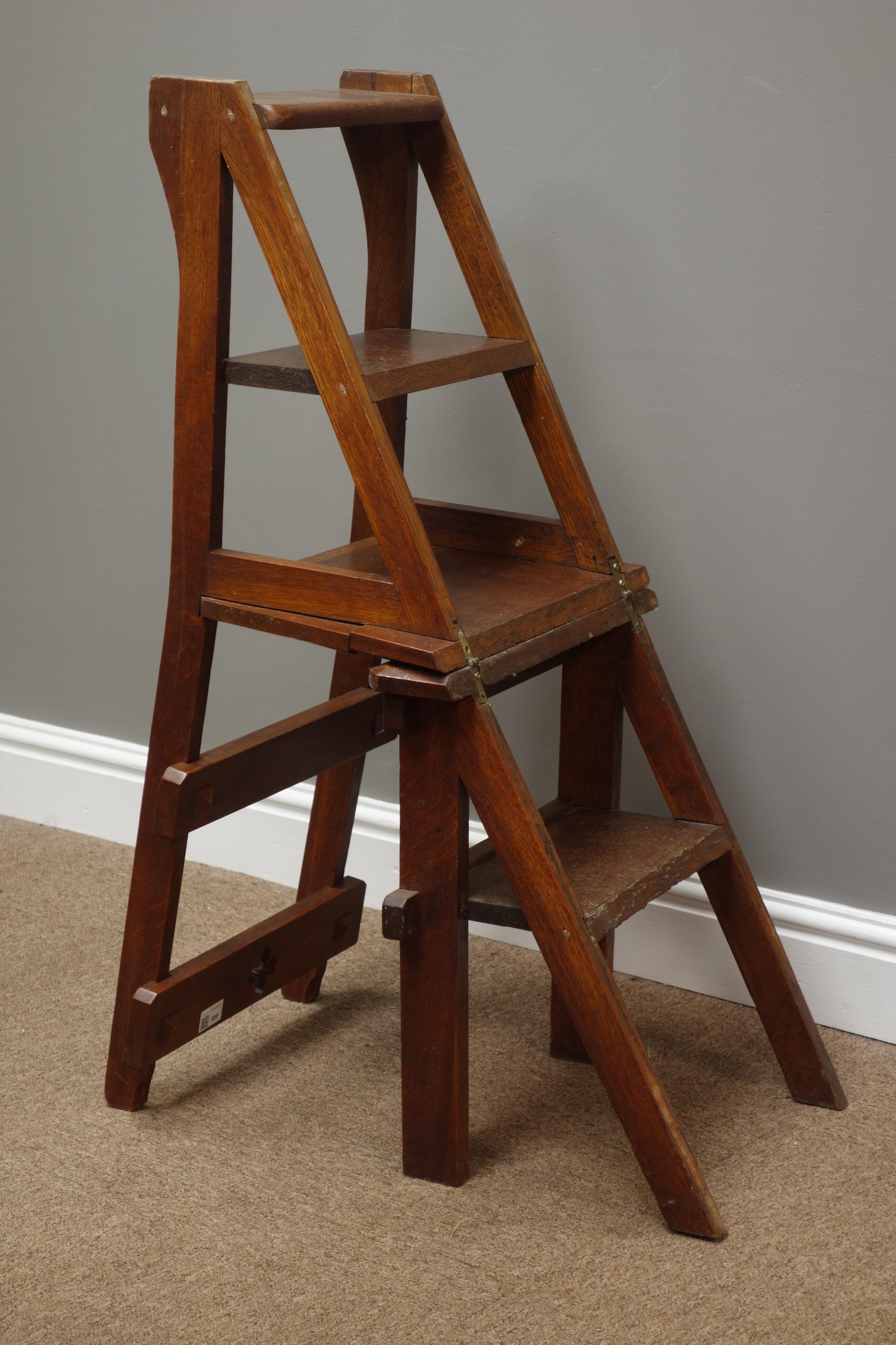 Late 19th century oak Gothic style metamorphic folding library steps Condition Report - Image 2 of 2