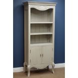 French style grey finish open bookcase with cupboard, W78cm, H180cm,