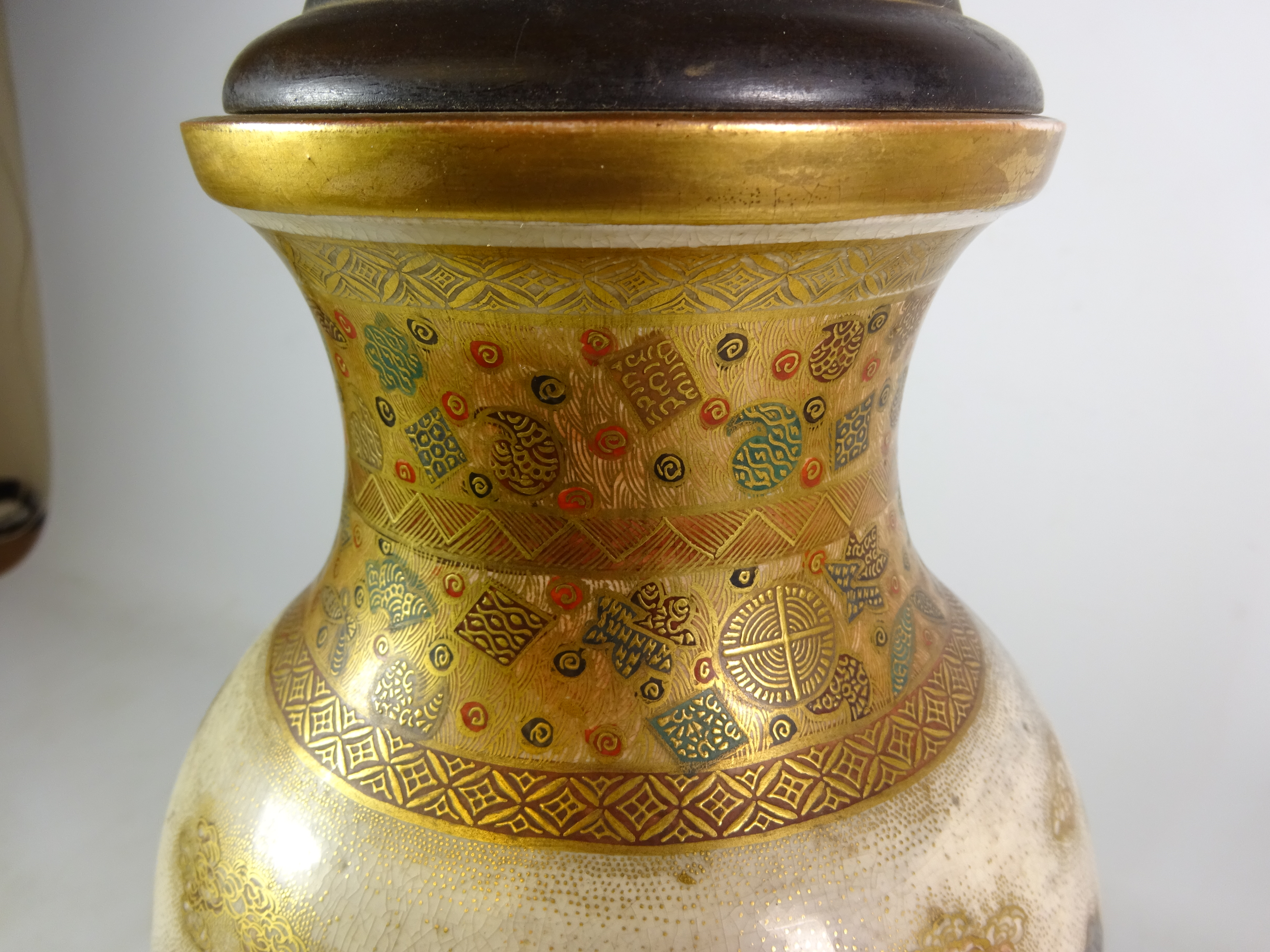 Meiji period Japanese Satsuma baluster shaped vase, later converted to a table lamp, - Image 4 of 4