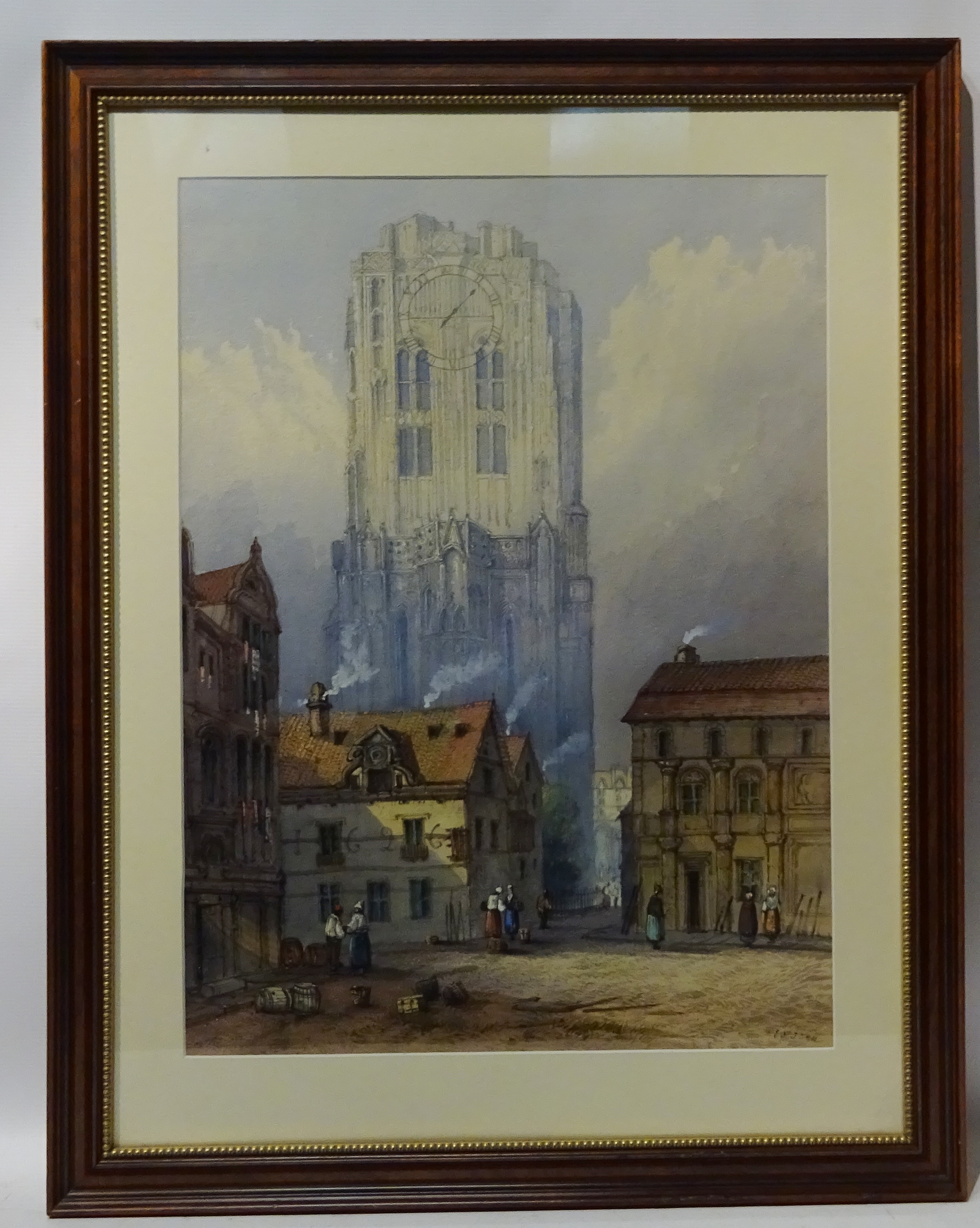 Continental Street Scene with Cathedral, watercolour signed by Edwin St. - Image 2 of 2