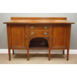 Edwardian satinwood banded mahogany sideboard, break bow front, two cupboards and two drawers,