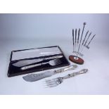 Two sets of Victorian silver-plated fish servers and a set of Norwegian silver-plated dessert