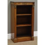 Reproduction mahogany open bookcase, gilt metal mounts, W46cm, H84cm,