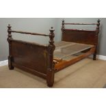 Early Victorian figured mahogany 4' bedstead, panelled with turned supports,