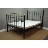 Victorian wrought metal and brass 4' 6'' double bedstead with bed base,