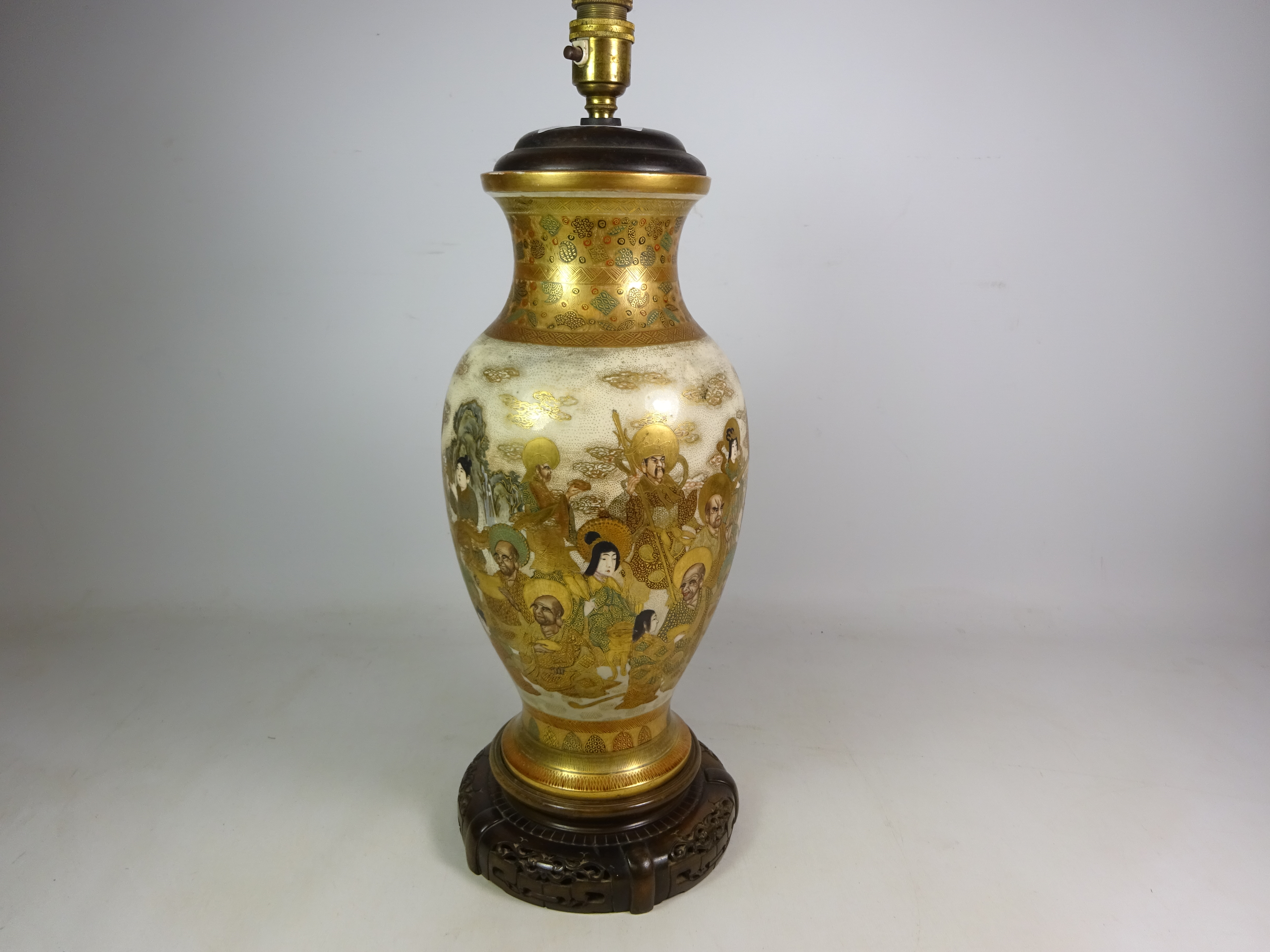 Meiji period Japanese Satsuma baluster shaped vase, later converted to a table lamp,