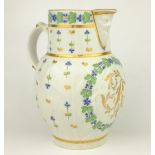 Caughley mask head jug, c1790, the body moulded with a cabbage-leaf pattern, painted with blue,