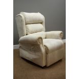 'Oak Tree' electric riser reclining armchair upholstered in natural fabric cover,