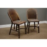 Pair early 20th century stained beech bobbin turned chairs with crinoline stretchers,