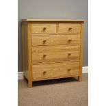 Light ash chest fitted with two short and three long drawers, W91cm, H96cm,
