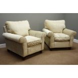 Pair 'Laura Ashley' armchairs upholstered in champagne fabric,