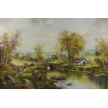 Rural River Landscape, 20th century oil on canvas signed by John Corcoran 60cm x 90.