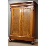 19th century French figured mahogany wardrobe, panelled doors,
