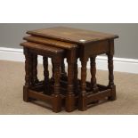 Nest of three solid oak tables, 59cm x 33cm,