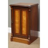 Late Victorian walnut and satinwood bedside cabinet, panelled door with ebonised reeded detail,