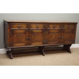 'Jaycee' medium oak linen fold sideboard, four drawers and four cupboards, W188cm, H87cm,