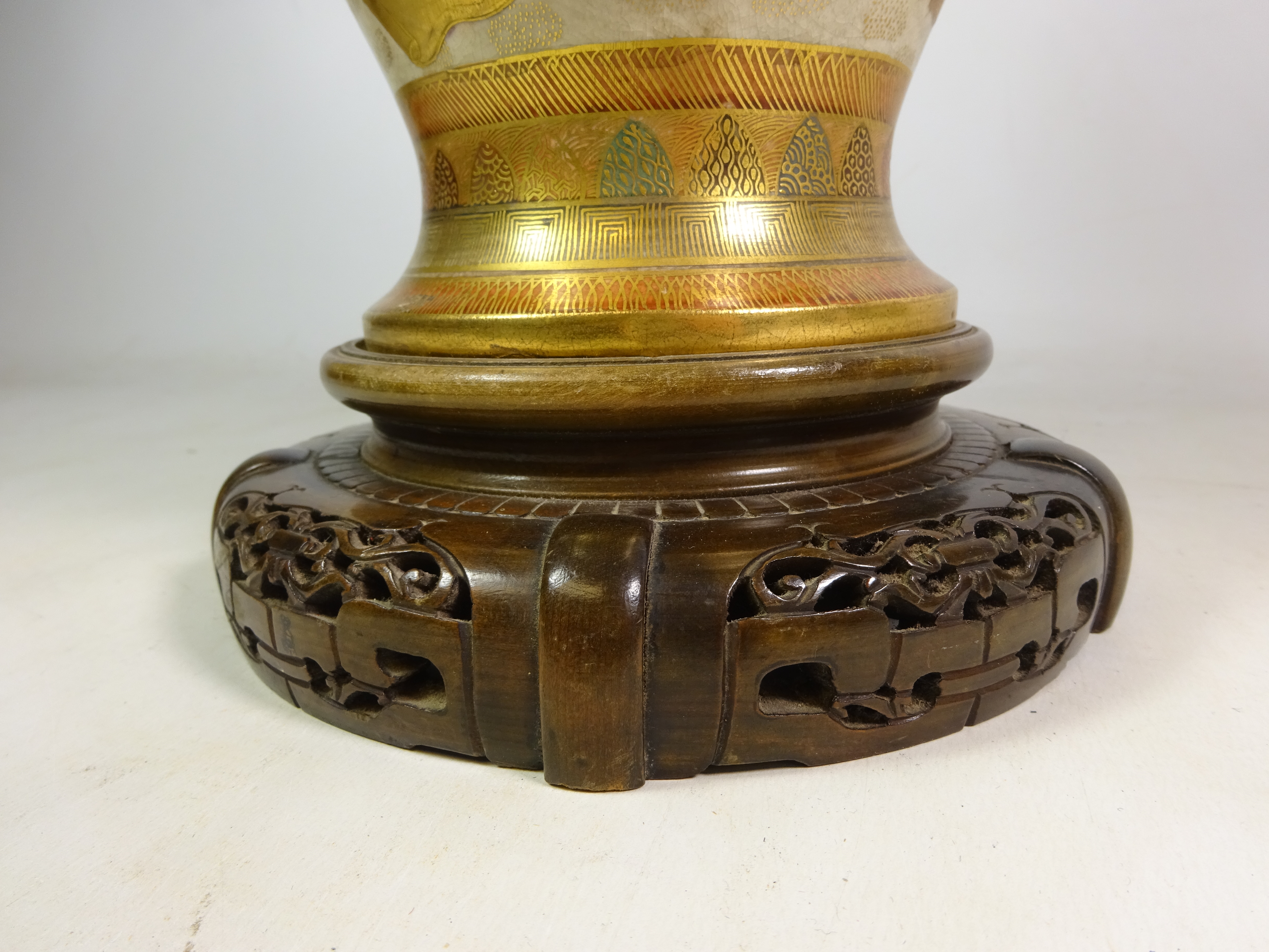 Meiji period Japanese Satsuma baluster shaped vase, later converted to a table lamp, - Image 3 of 4