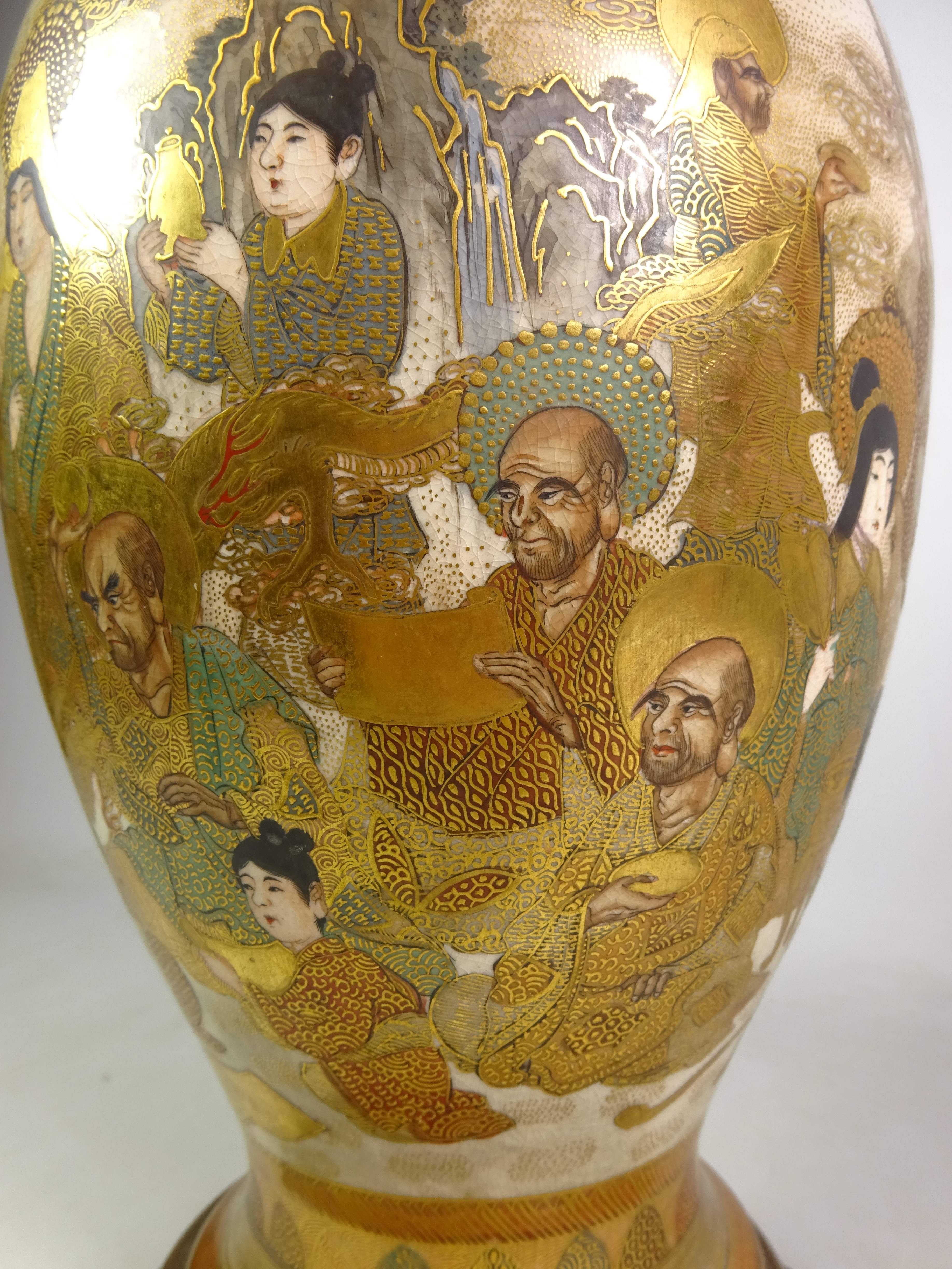 Meiji period Japanese Satsuma baluster shaped vase, later converted to a table lamp, - Image 2 of 4