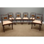 Set six (4+2) Reproduction mahogany Regency dining chairs, with twist cresting rail and sabre legs,