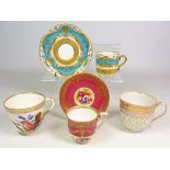 Late 19th century Mintons cabinet cup and saucer, finely gilded on a turquoise banded ground,