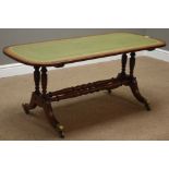 Reproduction mahogany coffee table with rectangular top with rounded corners,