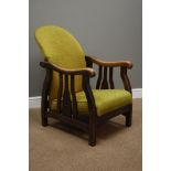 Early 20th century stained beech framed reclining armchair,