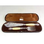 Cased set of Victorian Mappin and Webb silver-plated and carved ivory fish servers,